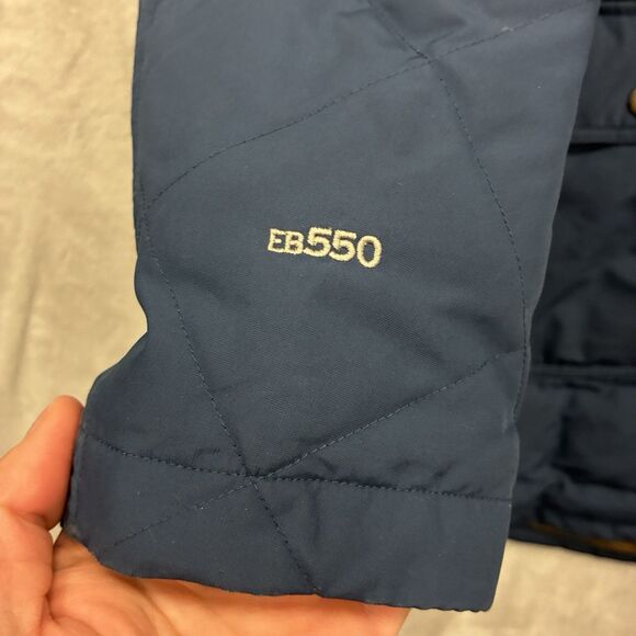 Eddie Bauer EB550 Down Puffer Parka Women's L Faux Fur Hooded Coat Blue Pockets - Picture 2 of 7